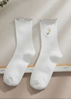 White floral socks