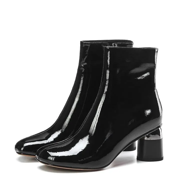 White Patent Leather Women Boots Short Autumn Botas Mujer Ladies Outside Winter Footwear 6cm Round Heels Chelsea Boots Woman