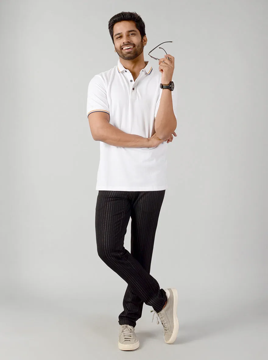White Solid Slim Fit Polo T-shirt | JadeBlue