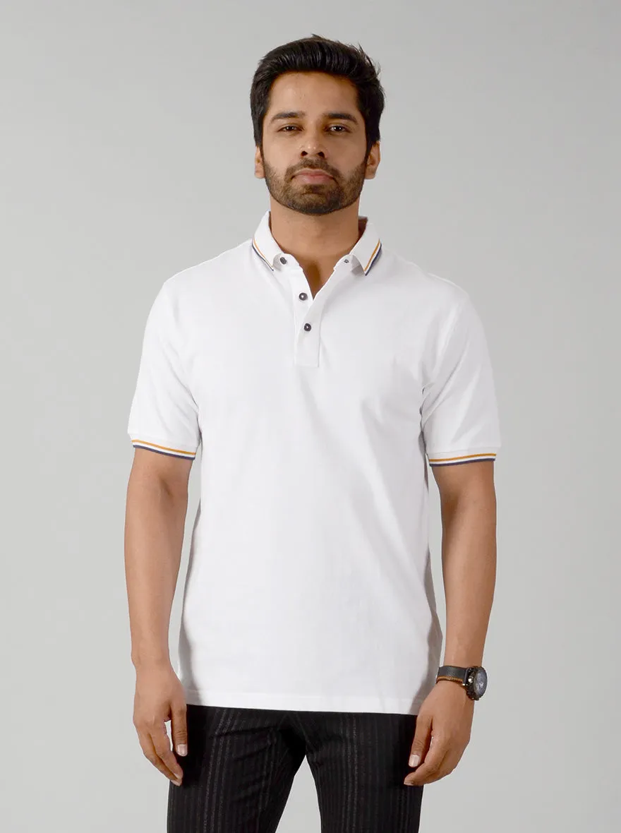 White Solid Slim Fit Polo T-shirt | JadeBlue