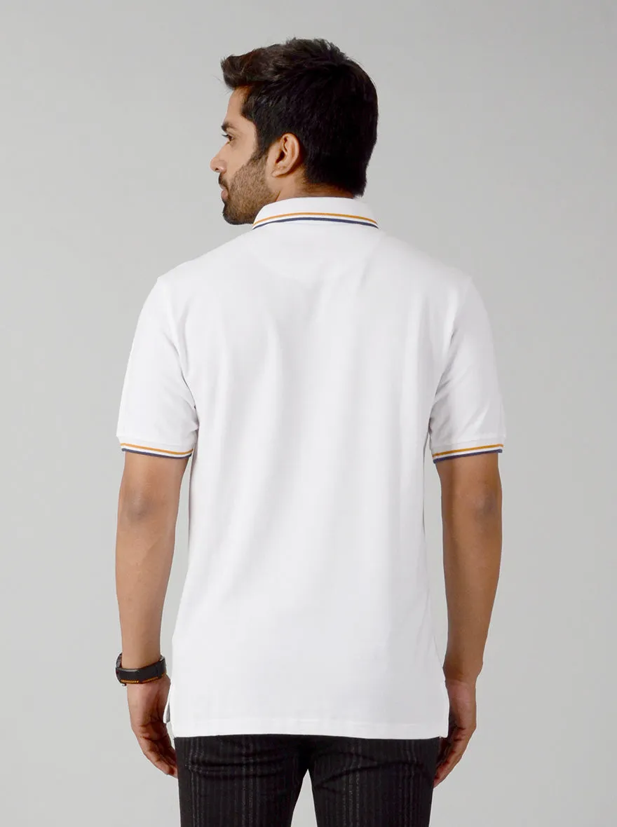 White Solid Slim Fit Polo T-shirt | JadeBlue
