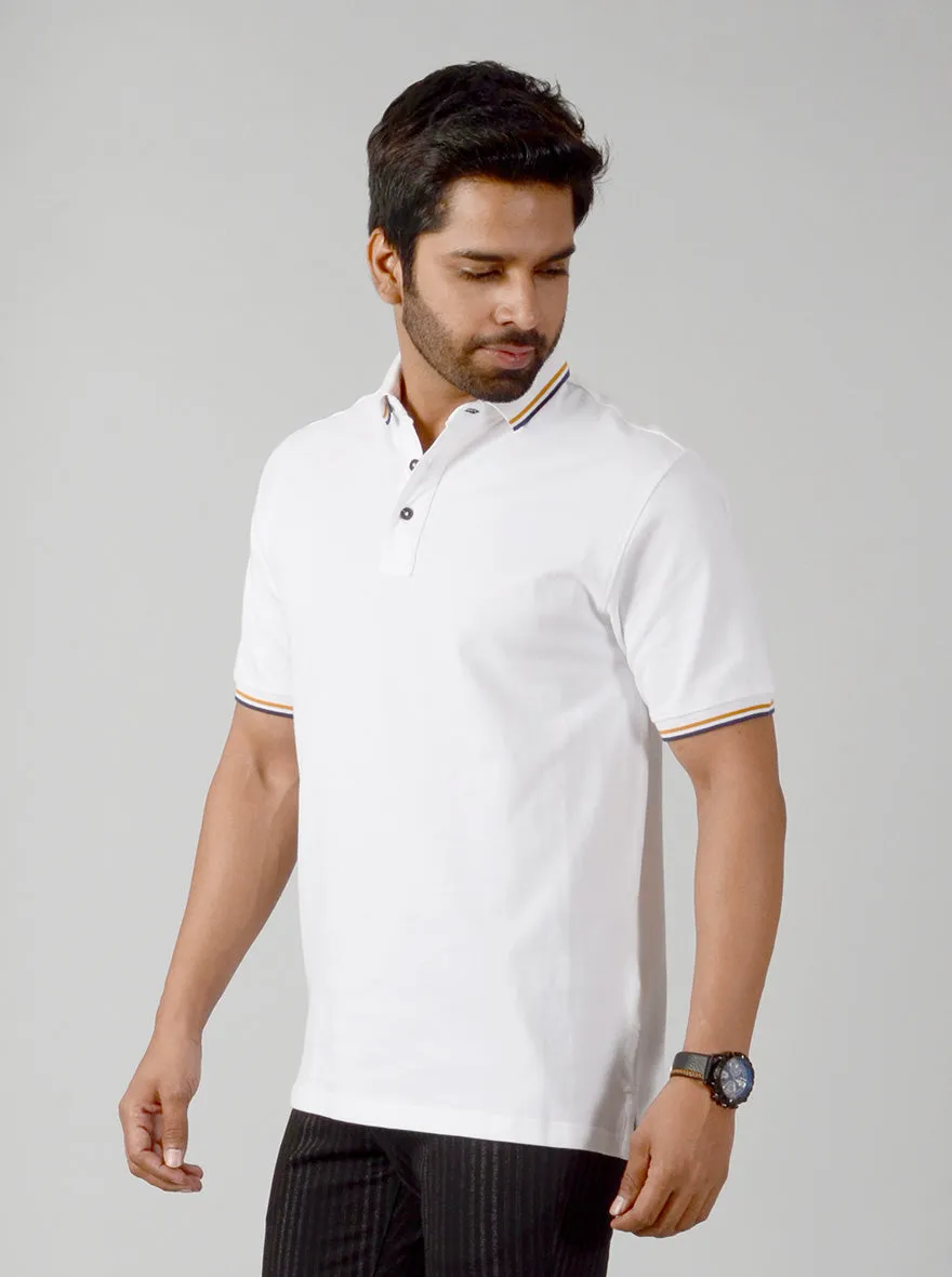 White Solid Slim Fit Polo T-shirt | JadeBlue