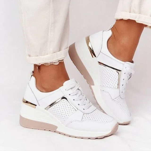 Women Sneakers Lace-Up Wedge Sports Shoes