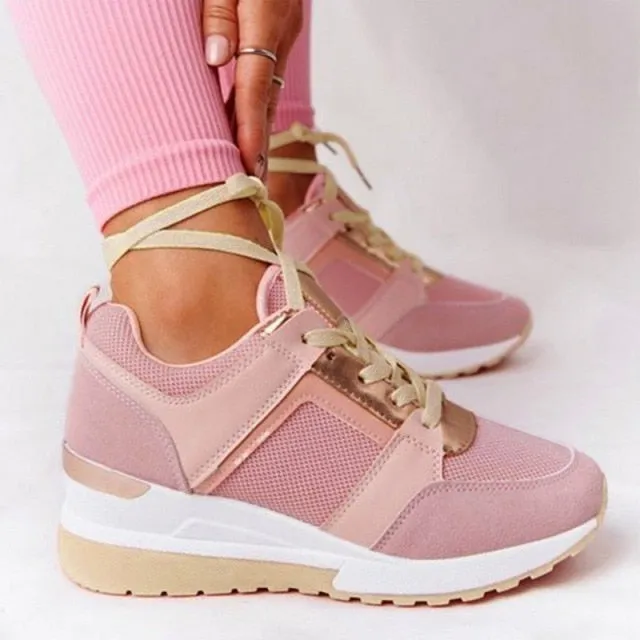 Women Sneakers Lace-Up Wedge Sports Shoes