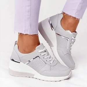 Women Sneakers Lace-Up Wedge Sports Shoes