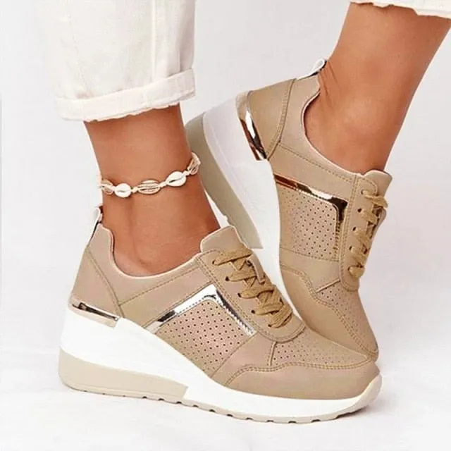 Women Sneakers Lace-Up Wedge Sports Shoes