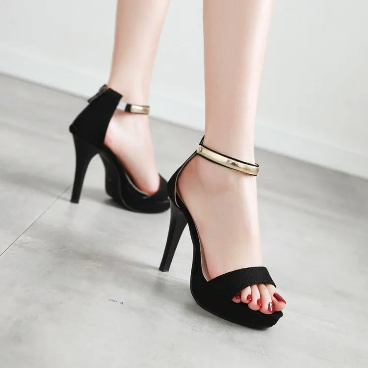 Women's Metal Sequins Back Zipper High Heel Platform Sandals