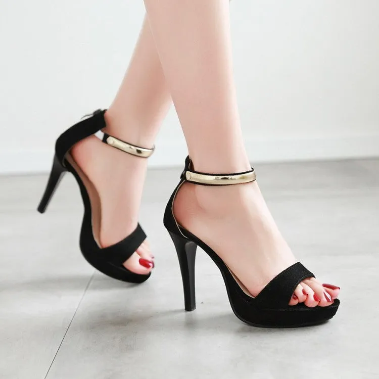 Women's Metal Sequins Back Zipper High Heel Platform Sandals