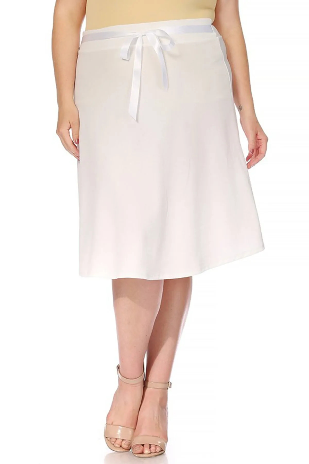 Women's Plus Size Casual High Waist Bow Tie Belted A Line Midi Knee Length Skirts
