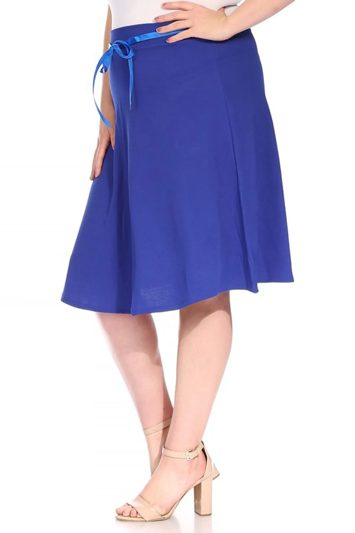 Women's Plus Size Casual High Waist Bow Tie Belted A Line Midi Knee Length Skirts