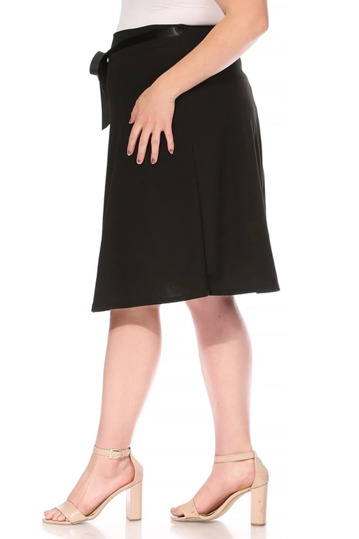 Women's Plus Size Casual High Waist Bow Tie Belted A Line Midi Knee Length Skirts