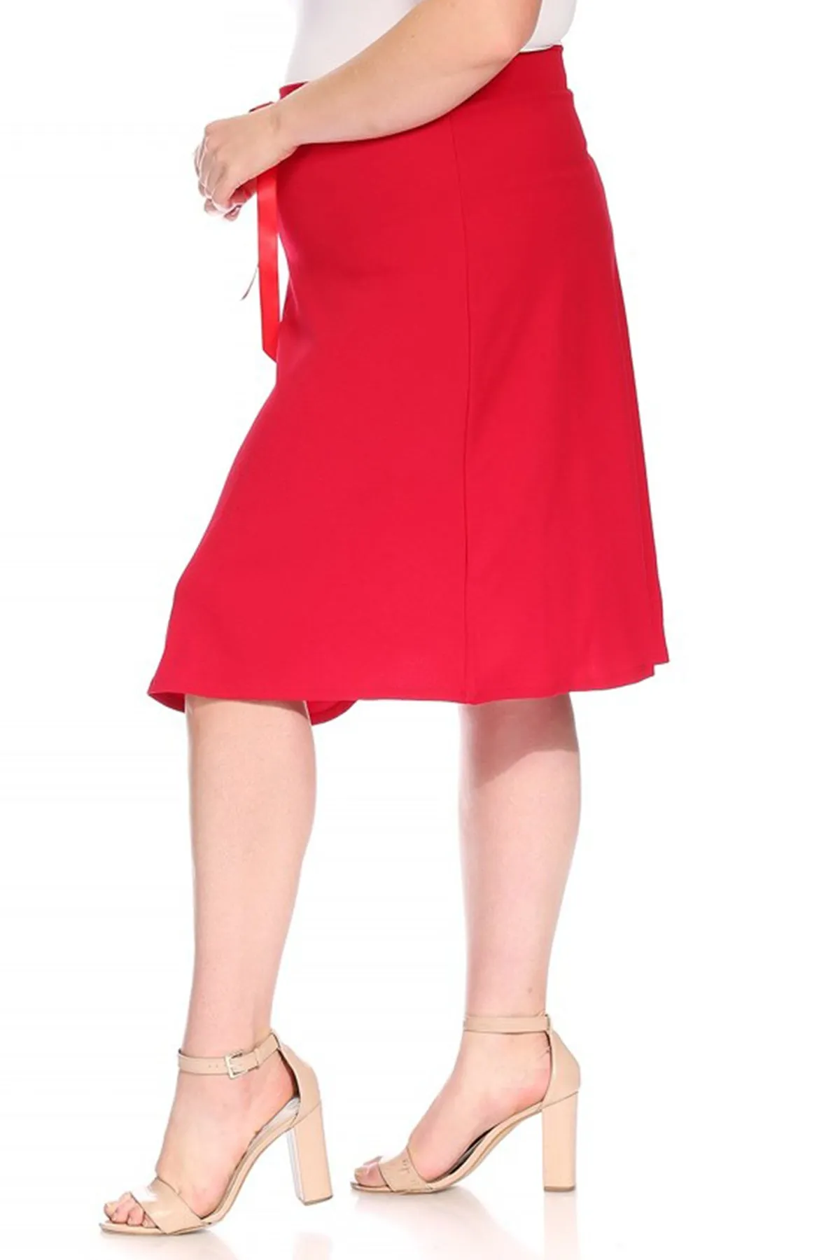 Women's Plus Size Casual High Waist Bow Tie Belted A Line Midi Knee Length Skirts