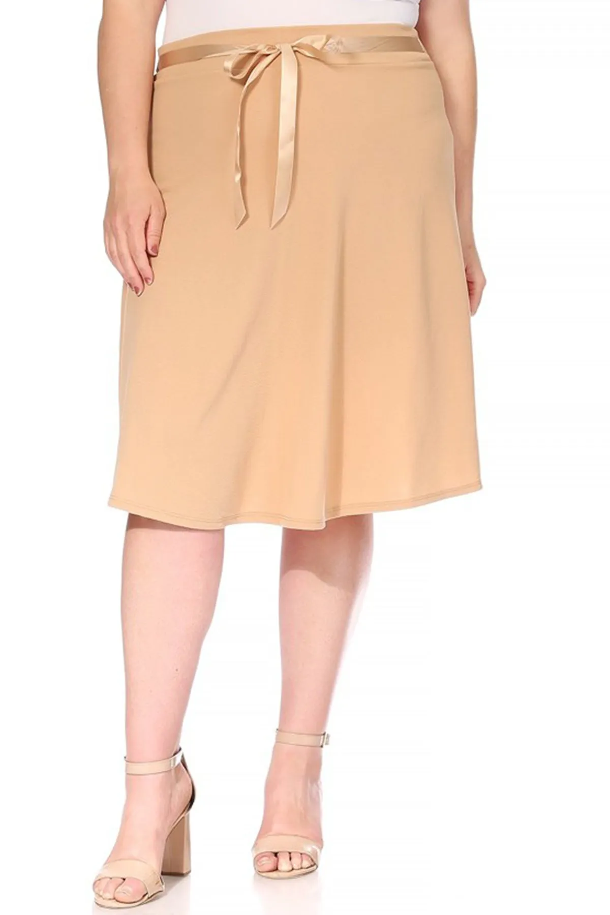 Women's Plus Size Casual High Waist Bow Tie Belted A Line Midi Knee Length Skirts