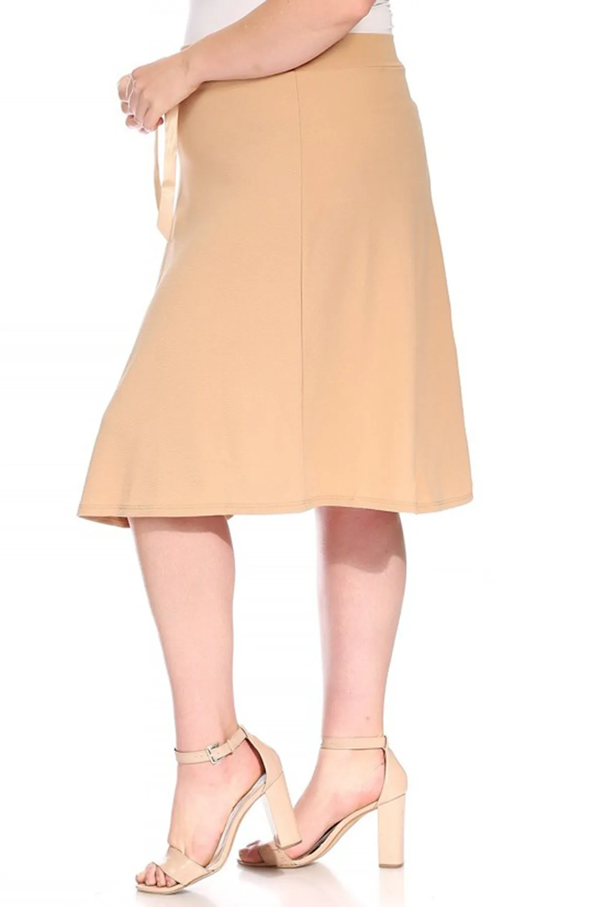 Women's Plus Size Casual High Waist Bow Tie Belted A Line Midi Knee Length Skirts