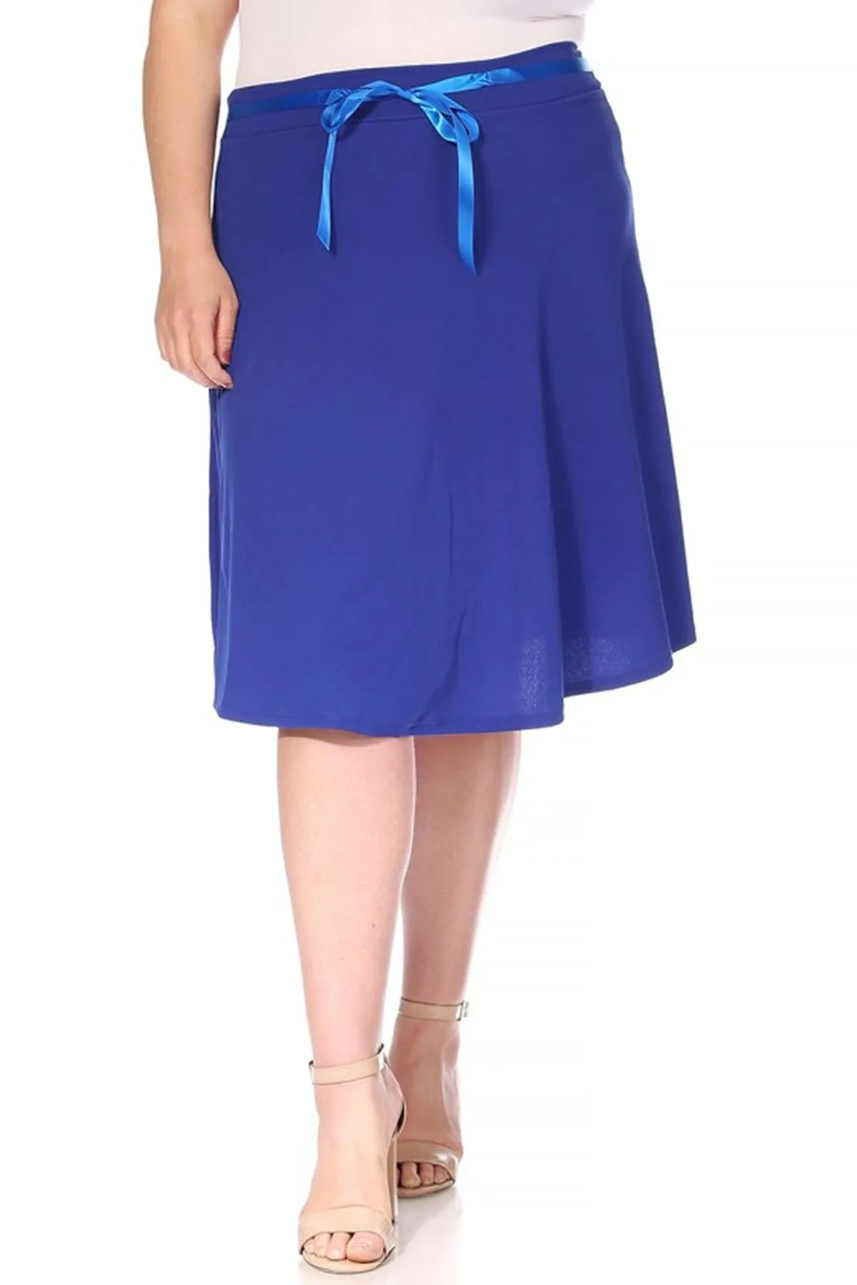 Women's Plus Size Casual High Waist Bow Tie Belted A Line Midi Knee Length Skirts