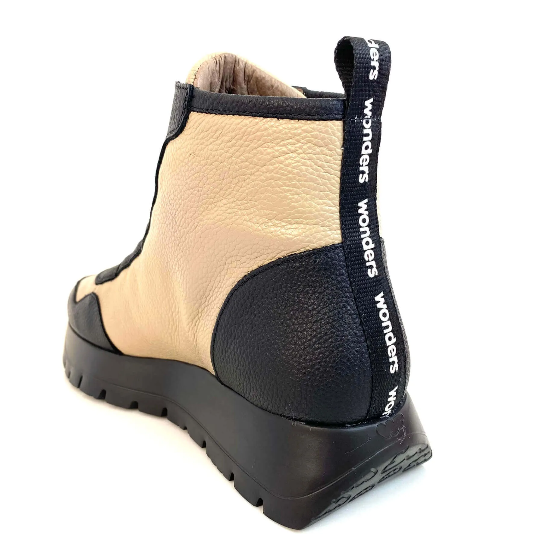 Wonders Black & Taupe Leather Sneaker Boots