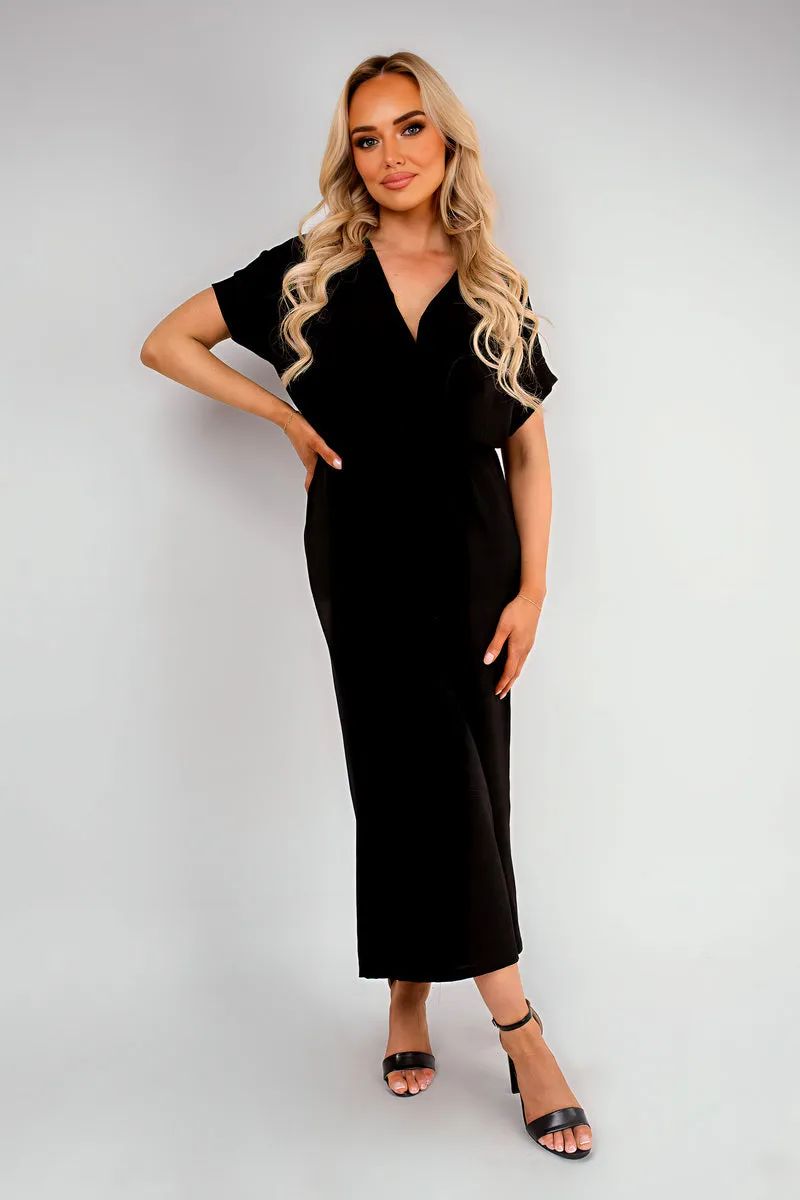 Wrap Short Sleeve Wide Leg Jumpsuit with Tie Waist