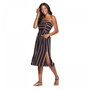 Xhilaration Striped Sleeveless Square Neck Side Button Midi Dress