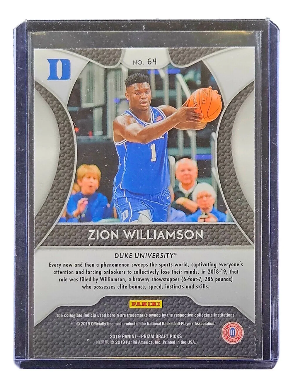 Zion Williamson 2019 Panini Prizm Draft Picks #64 Rookie Card