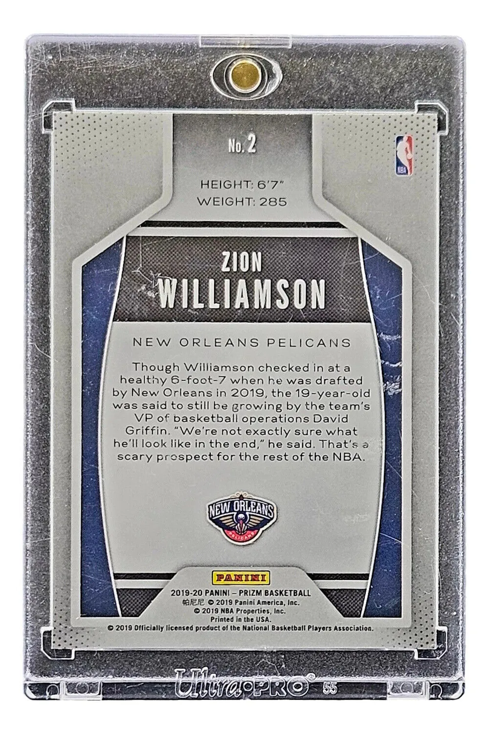 Zion Williamson 2019 Panini Prizm Instant Impact #2 Rookie Card